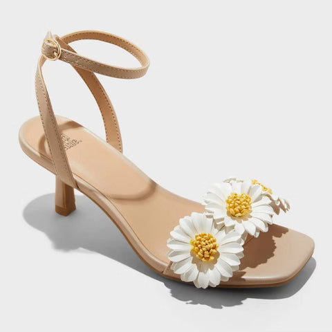 Wild Fable Women's Beige Brianna Daisy Ankle Strap Heels | Wild Fable In Lebanon