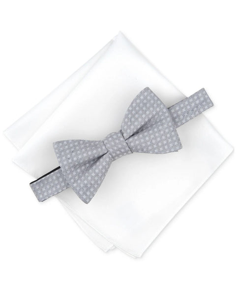 Alfani Men's White & Gray Hazel Square-Pattern Bow Tie & Solid Pocket Square Set | Alfani In Lebanon