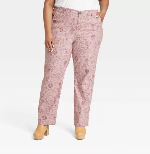 Knox Rose Women's Pink Floral Plus Size Straight Leg Jeans | Knox Rose In Lebanon