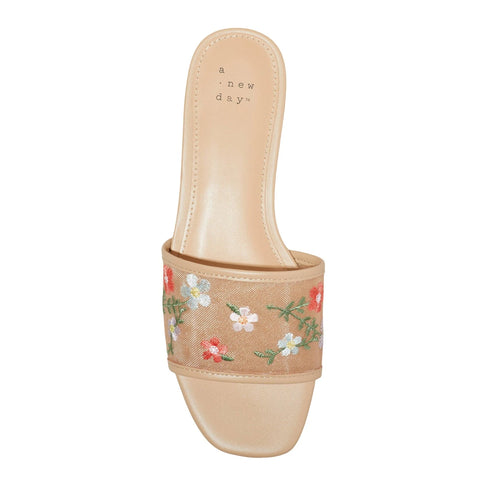 A New Day Women's Beige Elain Floral Embroidered Mesh Slide Slipper |A New Day In Lebanon