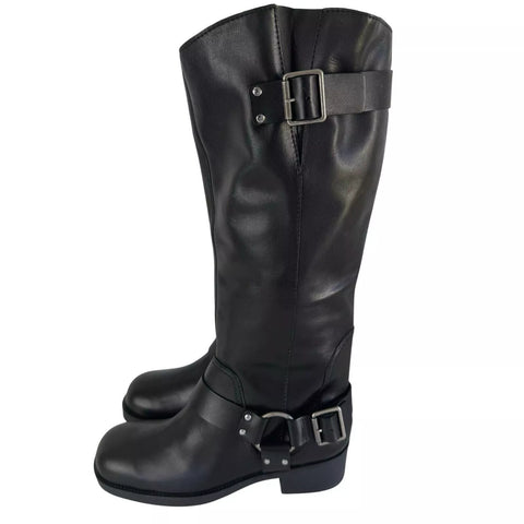 Arezzo Women's Black Clara Knee-High Leather Tall Motorcycle Boots |Arezzo In Lebanon