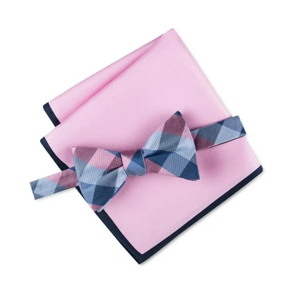 Tommy Hilfiger Men's Pink & Blue Buffalo Check Bow Tie & Pocket Square Set | Tommy Hilfiger In Lebanon