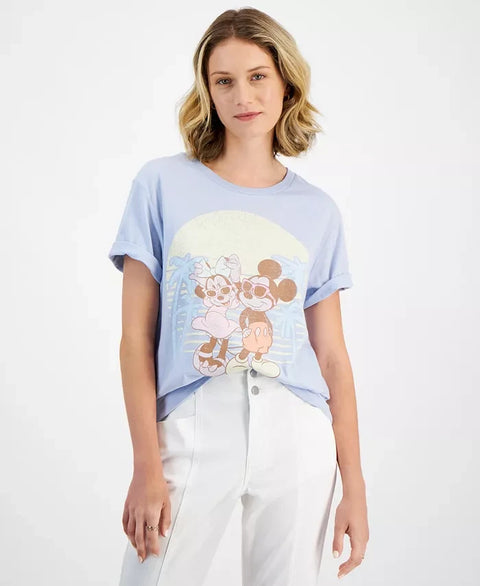 Disney Women's Blue Tropical Mickey & Minnie T-Shirt | Disney In Lebanon