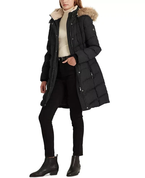 Lauren Ralph Lauren Women's Black Faux Fur Trim Hooded Down Puffer Coat |Lauren Ralph Lauren In Lebanon