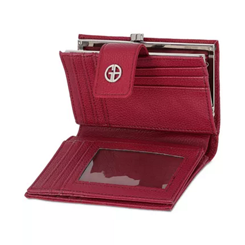 Giani Bernini Softy Pebbled Leather Framed Wallet Red Silver abb15 shr lr90