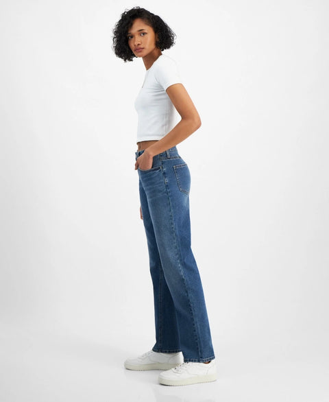 Tinseltown Women's Blue Relaxed Ripped Straight-Leg Jeans | Tinseltown In Lebanon