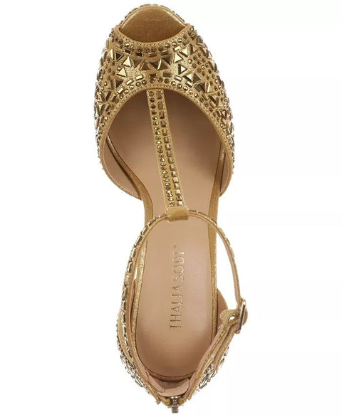 Thalia Sodi Women's Gold  Chacey Embellished T-Strap Platform Pumps Heeled Sandals | Thalia Sodi in Lebanon