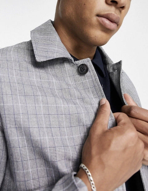 Jack & Jones Men's Gray Checkered Long Sleeve Coat |Jack & Jones In Lebanon