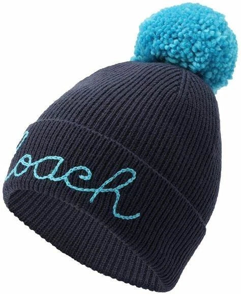 Coach Women's Navy Script Logo Pom Pom Blue Beanie|Coach In Lebanon