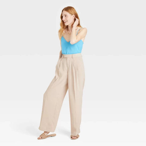 A New Day Women's Tan High-Rise Wide Leg Fluid Pants |A New Day In Lebanon