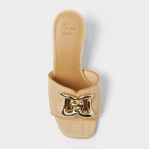 A New Day Women's Tan Arden Raffia Block Heels with Memory Foam Insole | A New Day In Lebanon