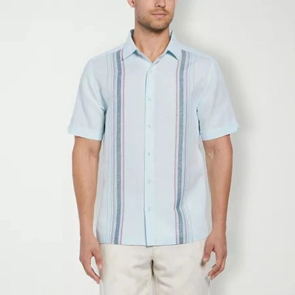 Cubavera Men's Blue Glow Regular-Fit Multicolor Striped Panel Linen Shirt | Cubavera In Lebanon