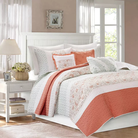 Madison Park Multicolor Dawn 6 Piece Full/Queen Cotton Percale Quilt Set with Throw Pillows |Madison Park In Lebanon