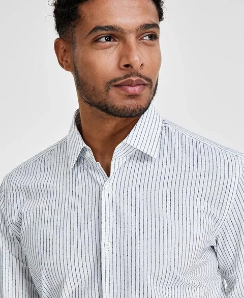 Hugo Boss Men's White & Navy Kenno Slim-Fit Vertical Blue Stripe Dress Shirt |Hugo Boss In Lebanon