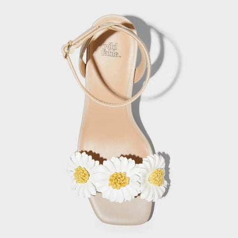 Wild Fable Women's Beige Brianna Daisy Ankle Strap Heels | Wild Fable In Lebanon