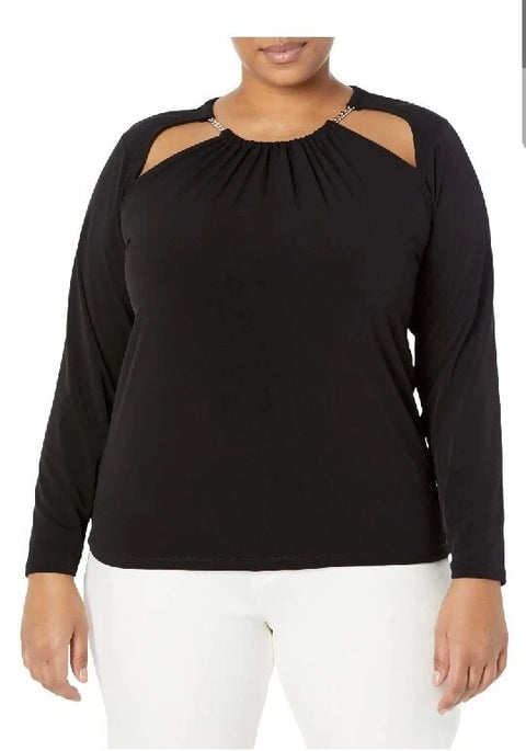 Michael Kors Women's Black Chain Cut Out Knit Long Sleeve Blouse |Michael Kors In Lebanon
