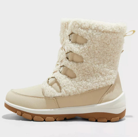 Universal Thread Women's Light Beige Corie Shearling Hiker Winter Boots |Universal Thread In Lebanon
