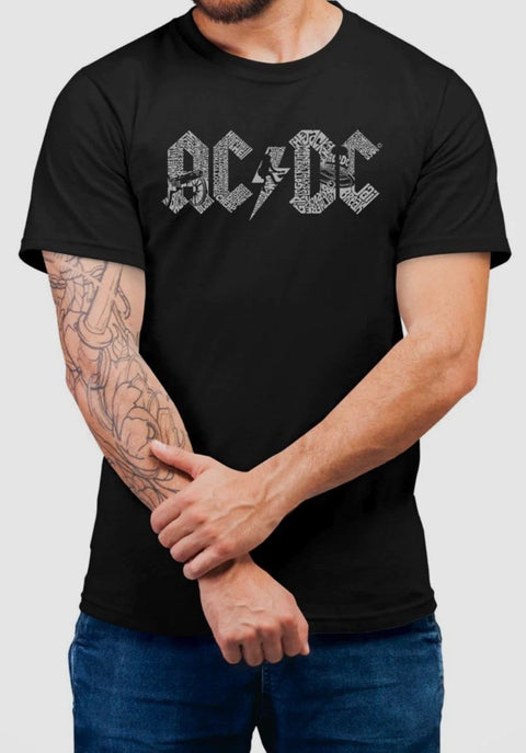 LA Pop Art Men's Black AC/DC Word Art T-Shirt | LA Pop Art In Lebanon