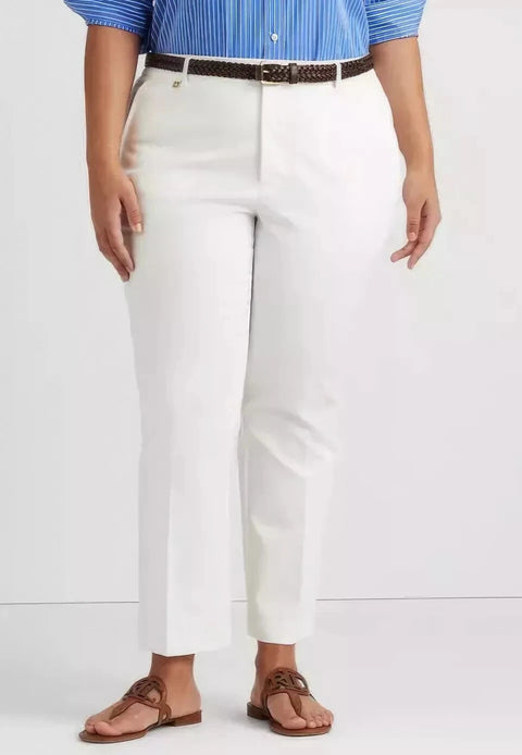 Lauren Ralph Lauren Women's White Plus Size Stretch Cotton Cropped Pants|Lauren Ralph Lauren In Lebanon