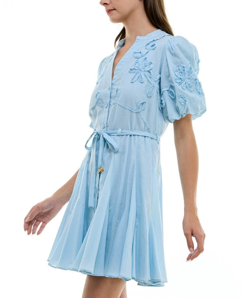 Taylor Women's Powder Blue Petite Cotton Soutache Fit & Flare Dress | Taylor in Lebanon