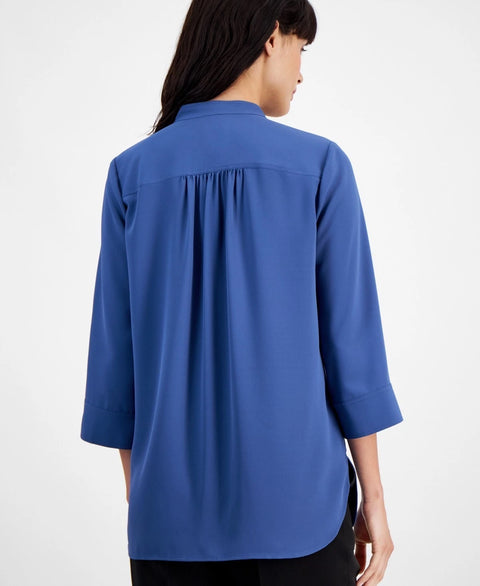 Anne Klein Women's Blue Pleat-Front 3/4-Sleeve Tunic Blouse | Anne Klein In Lebanon