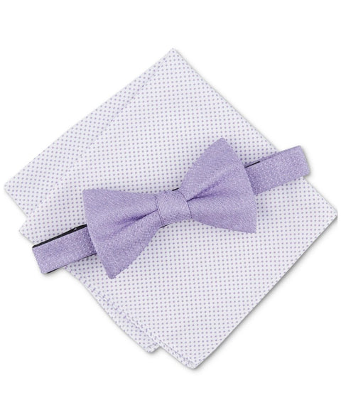 Alfani Men's Mauve & White Polka Dot Bow Tie & Solid Pocket Square Set | Alfani In Lebanon