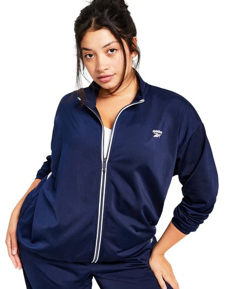 Reebok Women's Navy Logo Tricot Long-Sleeve Track Jacket| Reebok  in Lebanon