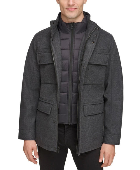 Guess Men's Charcoal Water-Repellent Wool Blend Zip-Out Jacket | Guess Lebanon