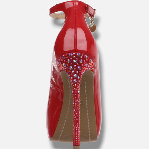Thalia Sodi Women's Red Libbie Embellished Ankle-Strap Platform Heeled Sandals | Thalia Sodi in Lebanon