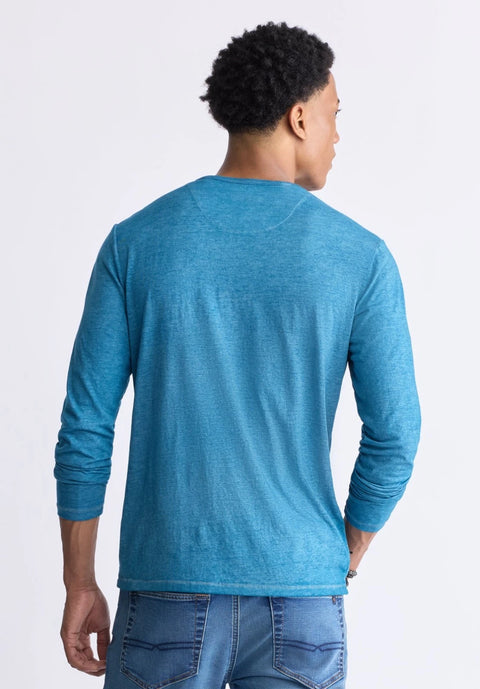 Buffalo David Bitton Men's Atlantic Blue Kaduk Burnout Henley Blouse | Buffalo David Bitton Lebanon
