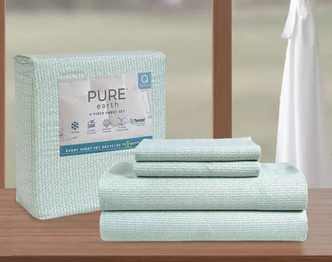 Pure Earth 4-Piece Green & White Queen Sheet Set  | Pure Earth In Lebanon