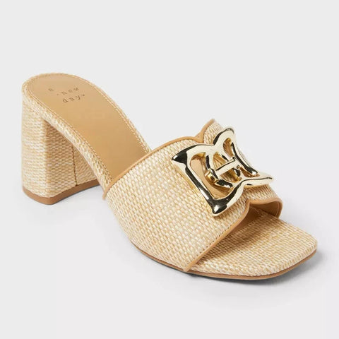 A New Day Women's Tan Arden Raffia Block Heels with Memory Foam Insole | A New Day In Lebanon