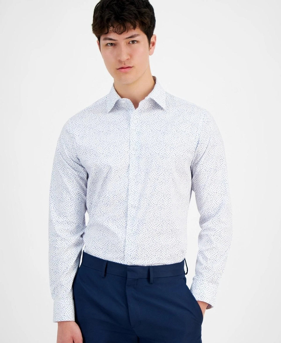 Alfani Men's White Cobalt Slim-Fit Dash-Print Dress Shirt | Alfani In Lebanon
