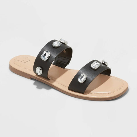 A New Day Women's Black Brit Two Band Embellished Sandals | A New Day In Lebanon