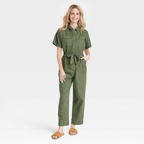 Universal Thread Women's Khaki Green Short Sleeve Button-Front Overall |Universal Thread In Lebanon