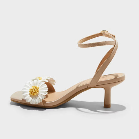 Wild Fable Women's Beige Brianna Daisy Ankle Strap Heels | Wild Fable In Lebanon