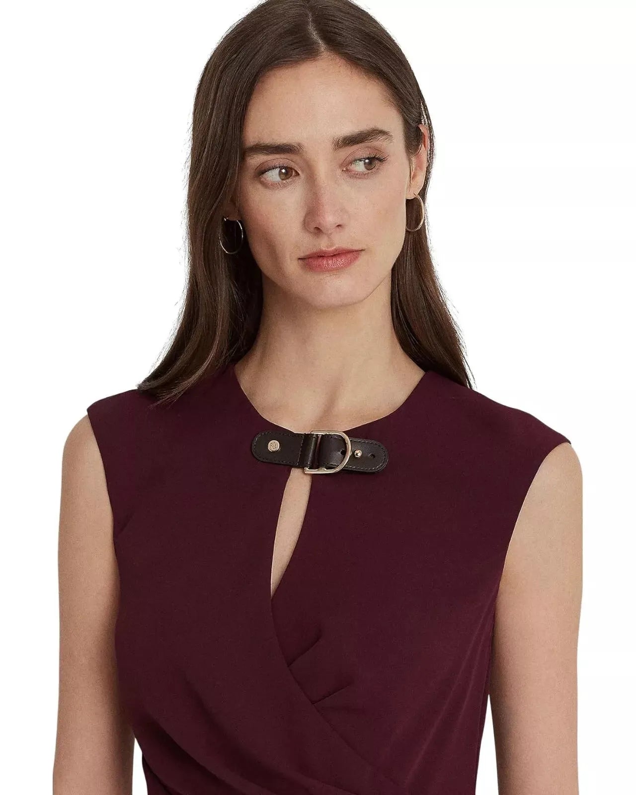 Lauren Ralph Lauren Women's Burgundy Buckle-Trim Georgette Vintage Dress | Lauren Ralph Lauren In Lebanon