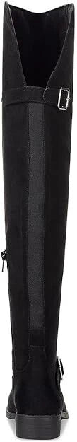 Sun Stone Women's Black Anyaa Wide-Calf Buckled Over-The-Knee Boots |Sun Stone In Lebanon
