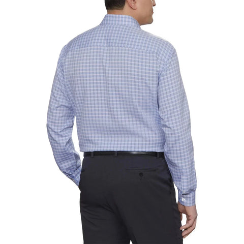 Kenneth Cole Men's Blue Checkered Quick Dry Performance Dress Shirt |Kenneth Cole In Lebanon