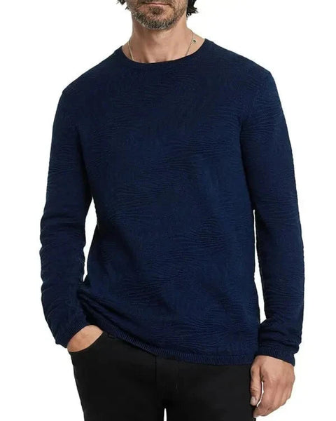 John Varvatos Men's Ink Blue Long Sleeve Pullover Textured Crewneck Sweater  |  John Varvatos in Lebanon
