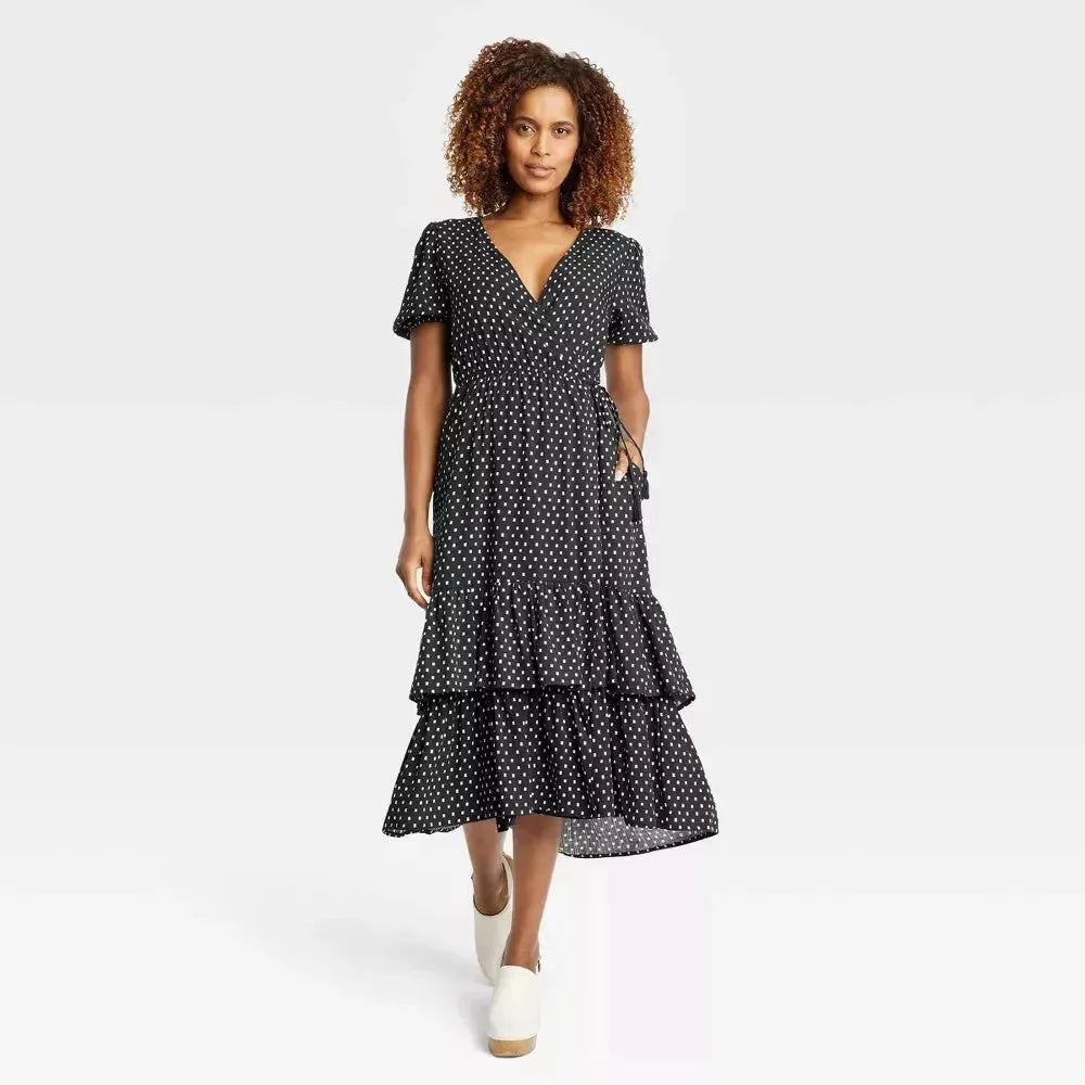 Knox Rose Women's Black Short Sleeve Wrap Dress | Knox Rose In Lebanon