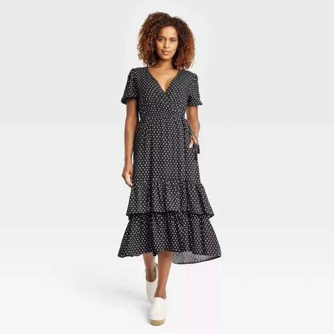 Knox Rose Women's Black Short Sleeve Wrap Dress | Knox Rose In Lebanon