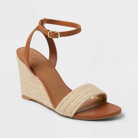 A New Day Women's Brown Tish Single Band Ankle Strap Wedge Heels | A New Day In Lebanon