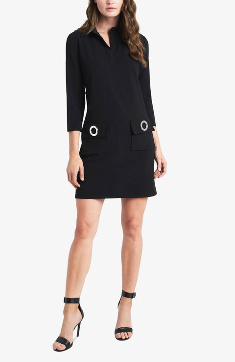 Msk Women's Black Petite Grommet Pocket 3/4-Sleeve Shift Dress | Msk In Lebanon