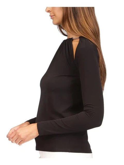 Michael Kors Women's Black Long Sleeve Cold Shoulder Chain Strap Blouse | Michael Kors In Lebanon