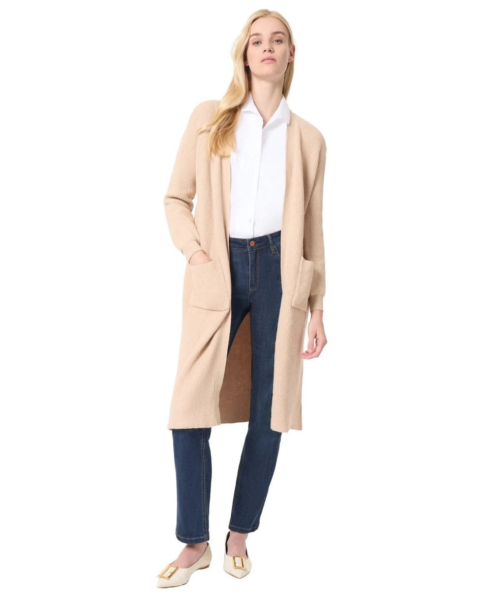 Jones New York Women's Beige Sutton Ribbed Long-Sleeve Cardigan | Jones New York in Lebanon