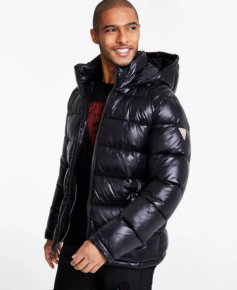 Guess Men's Black Hooded Puffer Jacket | Guess In Lebanon