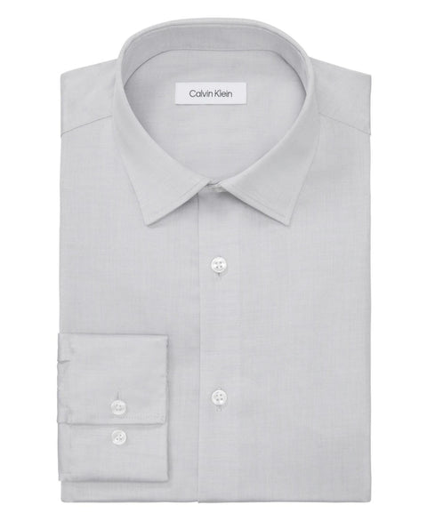 Calvin Klein Men's Gray Refined Cotton Stretch Slim Fit Stretch Wrinkle Free Shirt |Calvin Klein In Lebanon