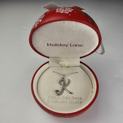 Holiday Lane Women's Silver Cubic Zirconia Initial Pendant Necklace in 18k | Holiday Lane In Lebanon