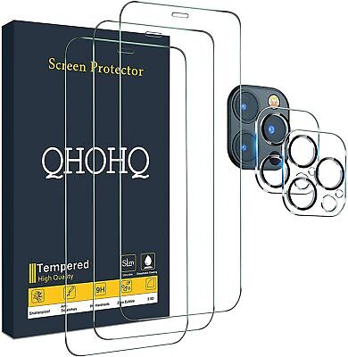 QHOHQ 3 Pack Screen Protector for iPhone 14 / iPhone 13 with 3 Pack Tempered Glass Camera Lens Protector, Ultra HD, 9H Hardness ,Case Friendly X001A9USUX